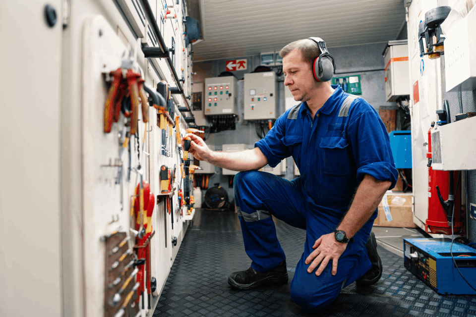 Electrician on duty at a facility