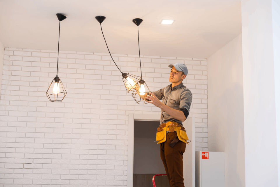 Technician performing electrical work at a residential facility