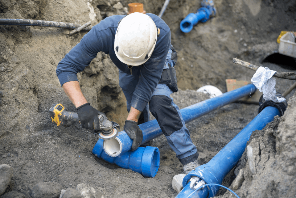 Worker performing equipment installation