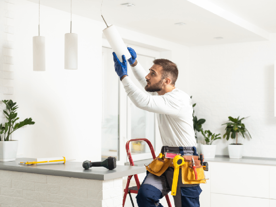 Electrical worker on duty at a home